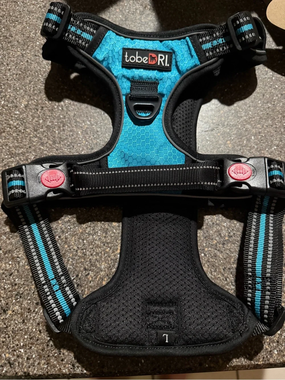 NWT no- pull Dog harness and leash (Large) in blue. Never used. 5 ft. Leash